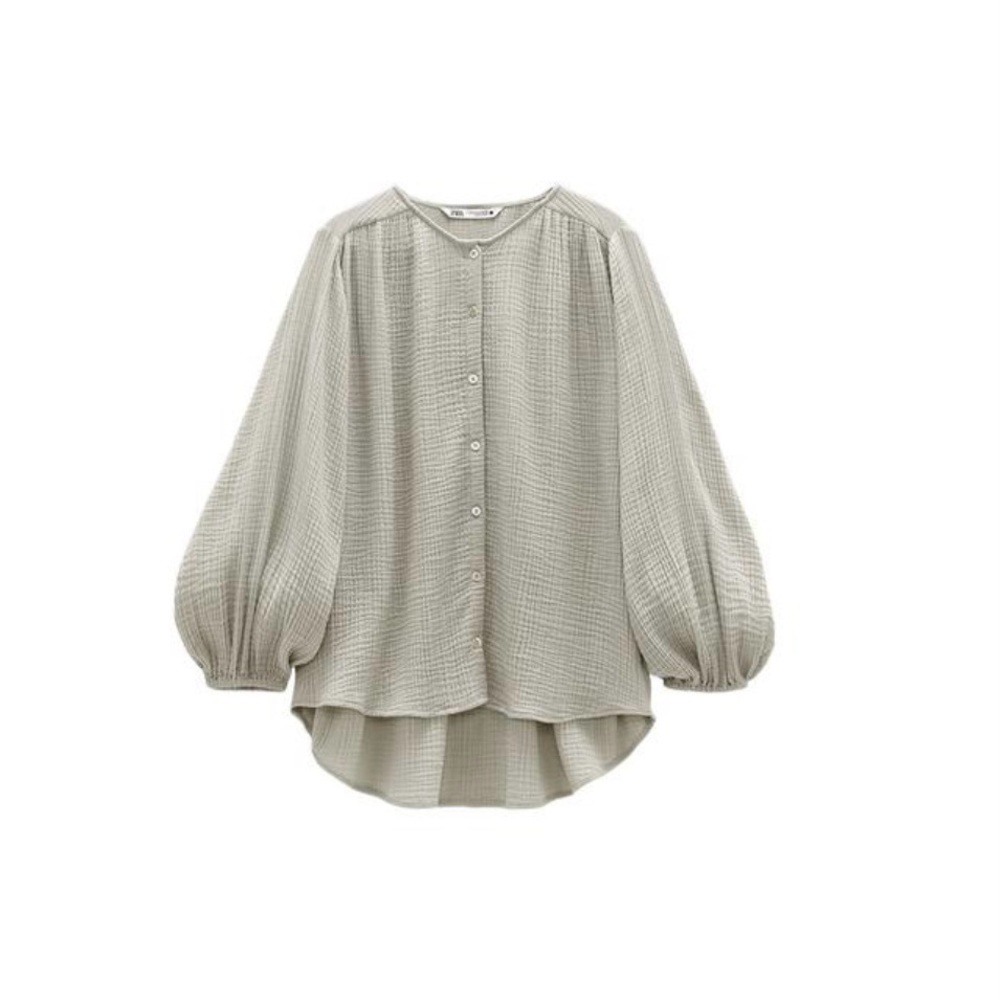 Zara Linen Gauze Balloon Sleeve Shirt
